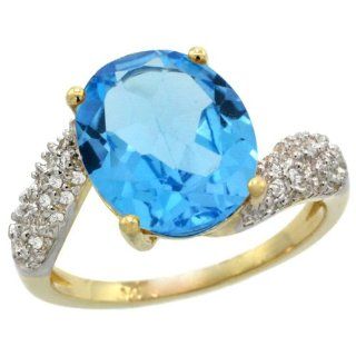 14k Yellow Gold Natural Swiss Blue Topaz Ring Oval 12x10mm Diamond Halo, 1/2inch wide, sizes 5   10 Jewelry