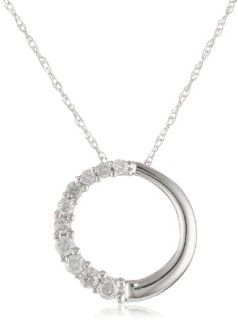 10k White Gold Diamond Journey Half Circle Pendant (1/6 cttw, H I Color, I2 I3 Clarity) Jewelry