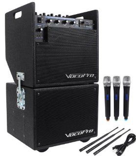 Vocopro Mobile Man 2 Battery Powered Portable PA Audio System And Subwoofer High Powered Amplifier For Big Sounds Even Outdoors, With 3 Wireless Microphones,SD Card Recorder, Battery Powered For Portability, And Multiple Inputs Musical Instruments