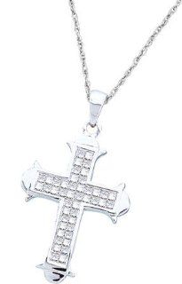 0.50 Carat (ctw) Princess Diamond Ladies Cross Pendant set in 14k White Gold PR01 2006 Jewelry
