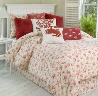 Thro Ltd. Starfish Collection Microluxe Full/Queen Comforter Set, Antique White/Coral Spice  