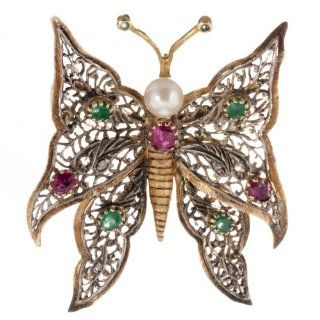 Antique Edwardian Ruby Emerald Butterfly 18K Pendant Jewelry
