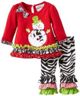 Rare Editions Baby Baby girls Newborn Top With Snowman Applique To Zebra Print Legging Set, Red/Black/White, 3 Months Clothing