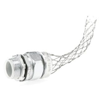 Woodhead 36370 Cable Strain Relief, Straight Male, Liquid Tight Conduit, Insulated Throat, Stainless Steel Mesh, 1/2" Conduit, 1/2" NPT Fitting Size, 3.875" Mesh Length Electrical Cables