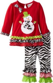 Rare Editions Baby Baby girls Infant Knit Top With Snowman Applique With Zebra Print Legging Set, Red/Black/White, 18 Months Clothing