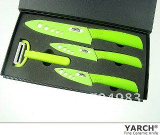 YARCH Ceramic knife 4pc Gift Set (3", 4", 6"knives, peeler w/apple icon) (Green) Kitchen & Dining