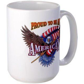 Large Mug Coffee Drink Cup Proud To Be An American Bald Eagle and US Flag  