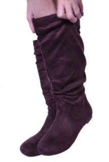 Women's Fashion Knee High Brown Suede Material Boots  048 Clothing