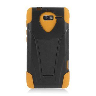 Motorola Droid RAZR M XT907 Yellow Black Stand Hard Soft Gel Dual Layer Case Cell Phones & Accessories