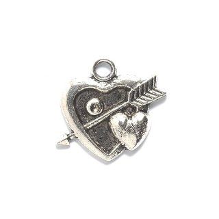 Shipwreck Beads Zinc Alloy Heart with Arrow Pendant, 22mm, Silver, 30 Pack