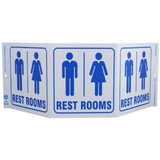 Zing Eco Safety Tri View Sign, "Restrooms", 20" Width x 7 1/2" Length x 5" Depth, Recycled Plastic, Blue on White (Pack of 1) Industrial Warning Signs