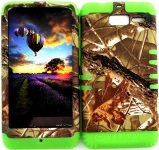 Hybrid Cover Bumper Case for Motorola Droid Razr M (XT907, 4G LTE, Verizon) Protector Mossy Camo Hunter Series Branch with Leaves Snap on + Lime Silicone Cell Phones & Accessories