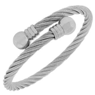 Stainless Steel Silver White Gold Tone Twisted Cable Womens Open End Bangle Bracelet My Daily Styles Jewelry
