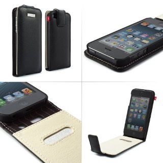 iPhone 5 Aluminum Flip   Leather Cover / Case, aluminum reinforcement, Black Cell Phones & Accessories