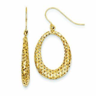 14K Gold Fancy Diamond cut Dangle Earrings Jewelry