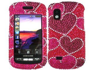 Hearts Pink Bling Rhinestone Diamond Crystal Faceplate Hard Skin Case Cover for Samsung Solstice SGH A887 Cell Phones & Accessories