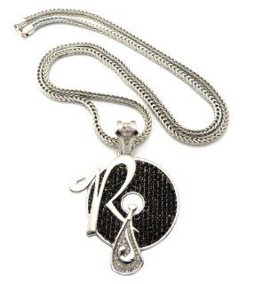 Hot Celebrity Style Silver/Black Rhinestone Rockefeller Music Jay Z Mu Pendant w/4mm 36" Franco Chain Necklace XP888RBK Jewelry