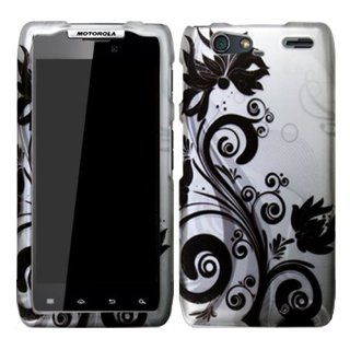 Black Silver Flowers Hard Case Cover For Motorola Droid Razr Maxx 912M 913 916 Razor Max with Free Pouch Cell Phones & Accessories