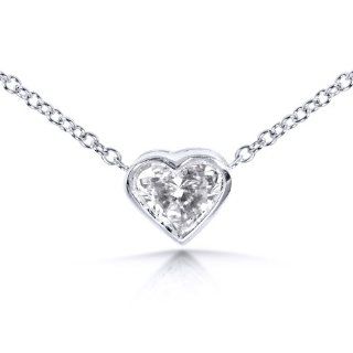 1/4 Carat Heart Shaped Bezel Set Diamond Solitaire Necklace (HI/SI1 SI2) in 14k White Gold (16" Gold Chain Included) Diamond Me Jewelry