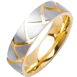14K Gold Women's Triangle Pattern Wedding Band (6mm) Jewelry