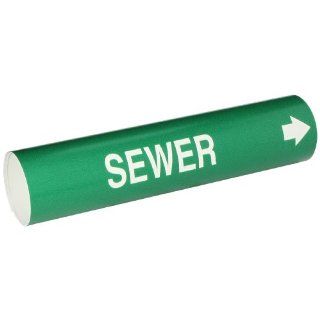 Brady 4272 D Bradysnap On Pipe Marker, B 915, White On Green Coiled Printed Plastic Sheet, Legend "Sewer" Industrial Pipe Markers