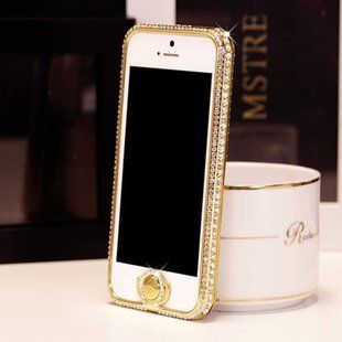 Luxury Shiny Diamante Bling Diamond Swarovski Crystals Electroplated Alloy Frame Bumper Case for iPhone 5 (Golden) Cell Phones & Accessories