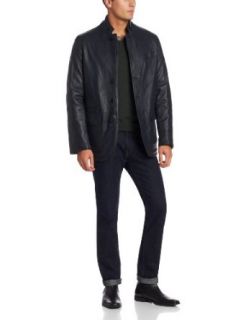 BUGATCHI Men's Reversible Leather Blazer, Midnight, X large at  Mens Clothing store