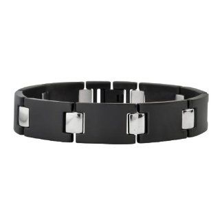 Men's Titanium Bracelet with Black Plating and Steel Tone Connecting Links 8 Inches Long Inox Jewelry
