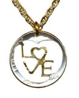 Stunning World 2 toned Nautical Gold and Sterling Silver Cut Coin Necklace Pendant Women's Men's Jewelry   U.S. dime "90% Silver" (Special cut design) 1946   1964 Jewelry