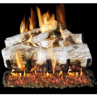 Peterson Real Fyre 24 inch Mountain Birch Log Set With Vented Natural Gas Ansi Certified G46 Burner   Basic On/Off Remote  