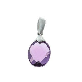 2.78CTW 14K White Gold Genuine Natural Briolette Amethyst Oval Shaped Pendant Jewelry
