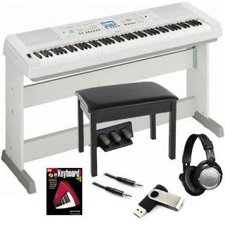 Yamaha DGX 650 White Digital Piano BUNDLE w/ Wood Bench & Triple Pedal Musical Instruments