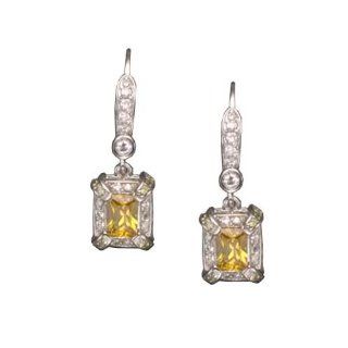 C.Z. AND YELLOW CITRON RHODIUM PLATED (.925) STERLING SILVER EARRINGS (Nice Gift, Special Sale) Jewels Lovers Jewelry
