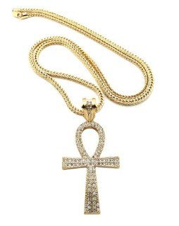 New Iced Out ANKH CROSS Pendant 4mm/36" Franco Chain Hip Hop Necklace XP921G Jewelry