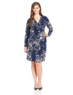 Jones New York Women's Plus Size Long Sleeve Wrap Dress, Blue Nile/Multi, 3X