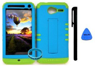 Premium Hybrid 2 in 1 Case Cover Kickstand Fluorescent Blue Snap On + Lime Silicone for Motorola XT 901 Motorola electrify M Cell Phones & Accessories