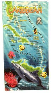 Caribbean Map Terry Velour Beach/Bath Towel Sports & Outdoors