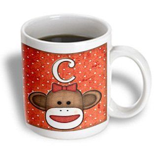 3dRose Cute Sock Monkey Girl Initial Letter C Ceramic Mug, 15 Ounce Kitchen & Dining