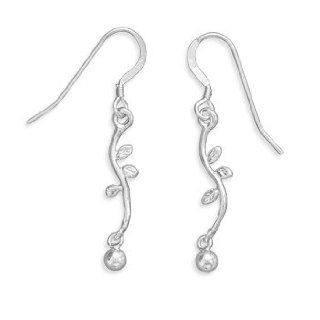 63535 Vine Design French Wire Earrings Earrings Earings Ear Silver 0.925 Metal Girl Lady Woman Stone Rhinestone Face Head Lock Pin