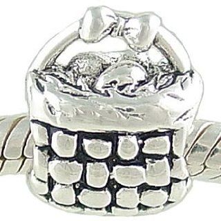 Petite Picnic Basket 925 Sterling Silver Bead fits European Charm Bracelet Jewelry