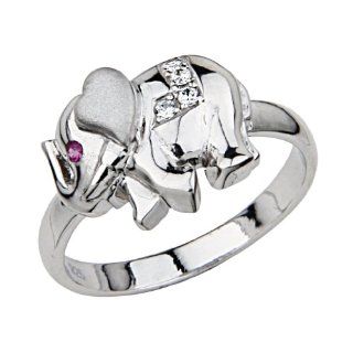 .925 Sterling Silver CZ Womens Elephant Ring Jewelry