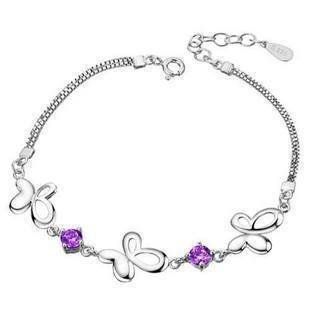 925 Sterling Silver Butterfly Shape Amethyst Bracelet Jewelry