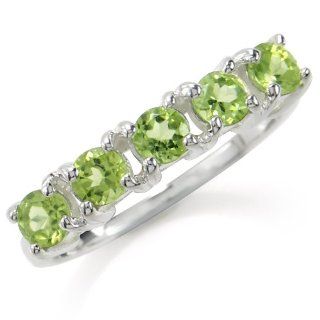 5 Stone Natural Peridot 925 Sterling Silver Ring Size 7 Jewelry