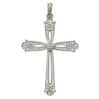 .925 Sterling Silver Real Diamond Cut Cross Pendant Necklace in a Budded Ends Design Cross Pendant Necklaces Real Diamond Cut Cross Pendant Necklaces Gift Boxed.Chain Necklace Type .925 Sterling Silver Curb Chain Necklace w/Chain Necklace 18" Length 