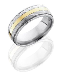 Stainless Steel 14K Yellow Gold, Polished Damascus Steel Wedding Band (sz 4 13) SlipRock Jewelry