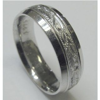 Millimeters Palladium 950 Wedding Band Ring with Hand Carved Design and Bright Borders Jewelry