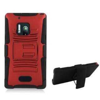 Nokia Lumia 928 [Verizon] Hybrid Double Layer Skin + Rhino Armor Case w/ Holster & Swivel Belt Clip Combination (Black / Red) Cell Phones & Accessories