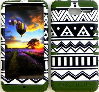 Bumper Case for Motorola Droid Razr M (XT907, 4G LTE, Verizon) Protector Case Black and White Aztec Snap on + Green Silicone Hybrid Cover Cell Phones & Accessories