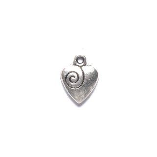 Shipwreck Beads Zinc Alloy Heart with Coil Charm, 10 by 13mm, Silver, 75 Pack