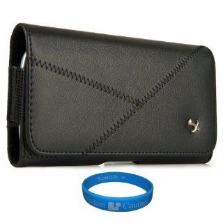 Black Faux Leatherette Executive edition Stitch Design Pouch Case with Belt Clip for Visual Land Phantom ME 907 Series HD Touch Screen Media Player + Smoke Argyle Premium TPU Skin Cover Case + SumacLife TM Wisdom Courage Wristband Computers & Accessor